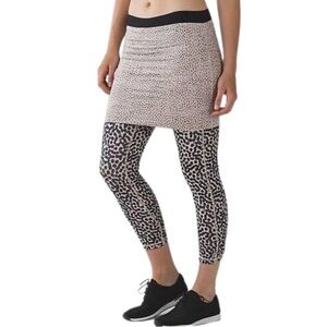 Lululemon Wunder Under We Dance Skirted Legging Black Ace Spot Beige Size 6